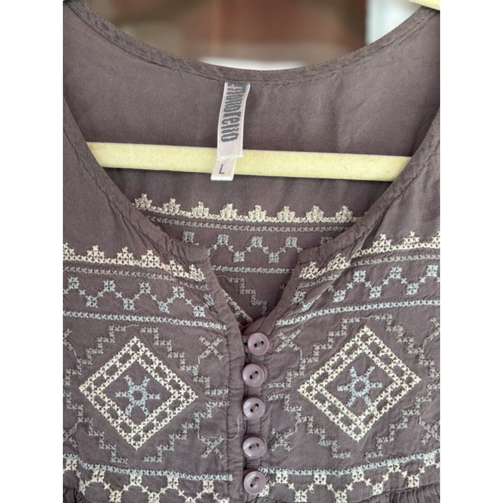 Monoreno Women's Large Brown Southwestern Embroidered Peasant Boho Tunic Top - Picture 12 of 14